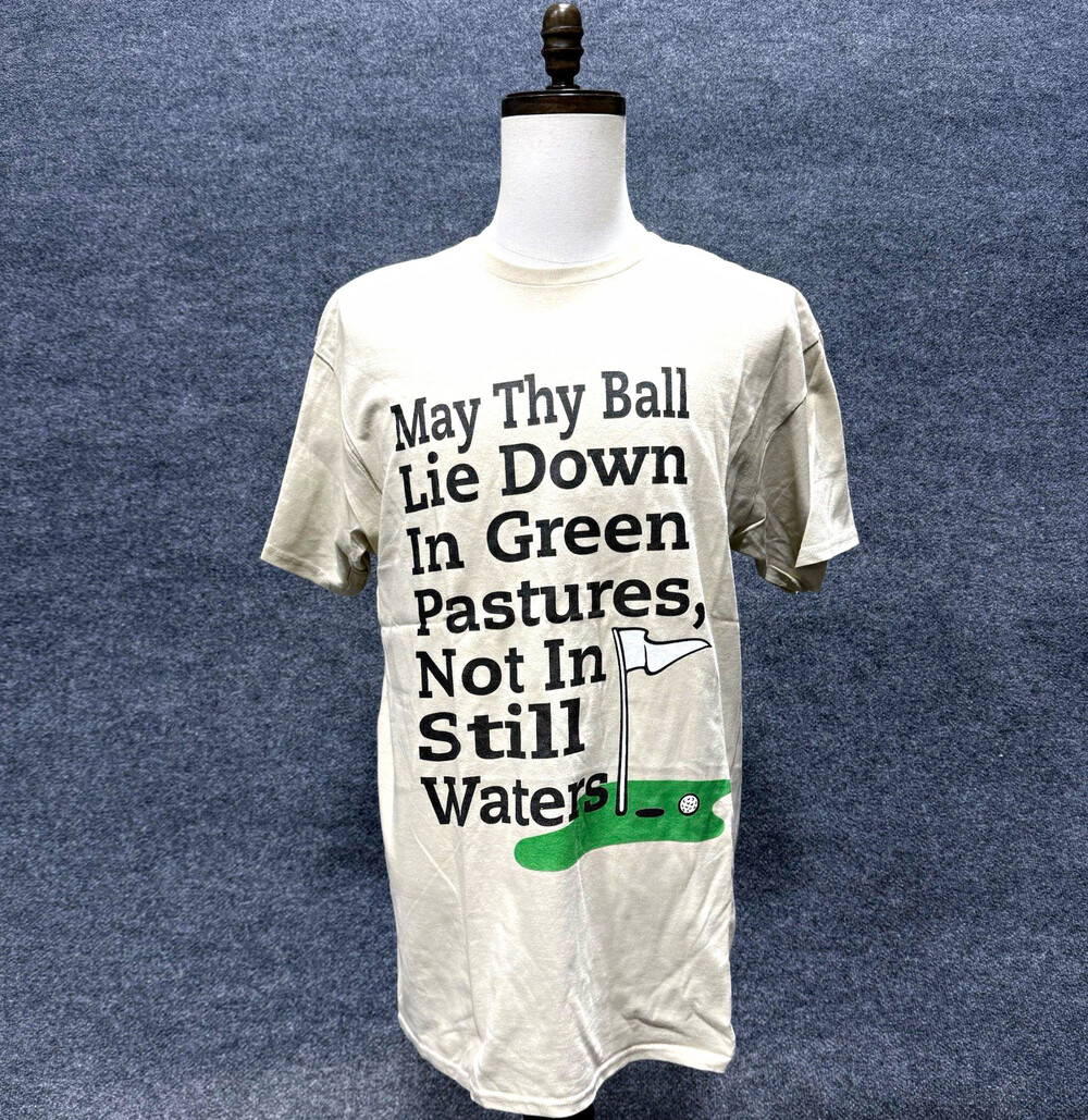 Funny Golf Tee Mens XL Beige May Thy Ball Lie Down Green Pastures Graphic Tee